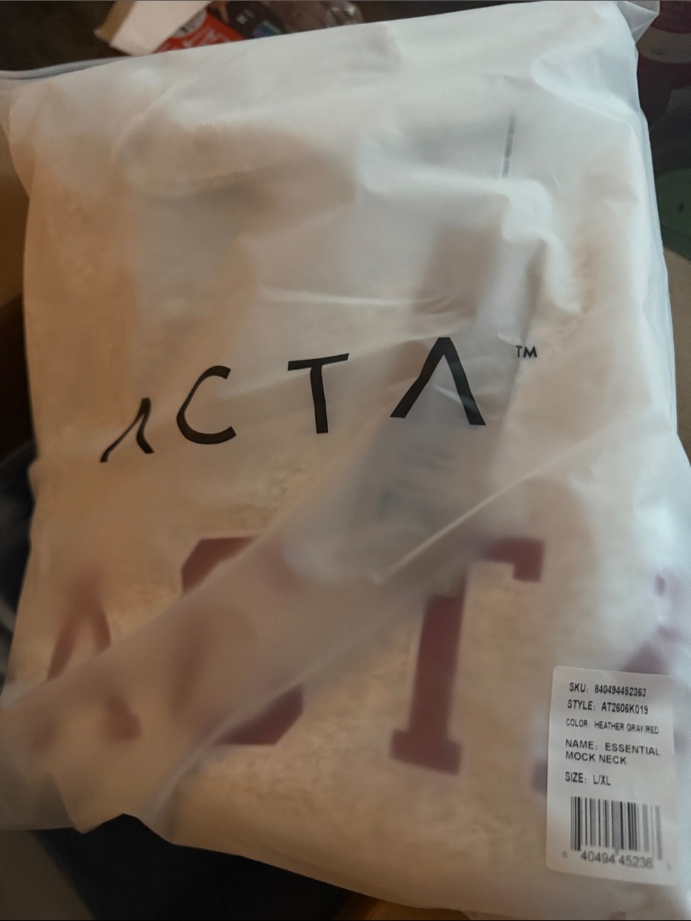 Acta Essential Mock Neck Heather Gray & Firecracker 🧨 size L/XL - Picture 5 of 5